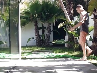 Housewife MILF Blonde Fucks With The Gardener Outdoor